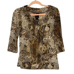 j.t.b. Brown and Beige Multicolor Snakeskin Print 3/4 Sleeve Blouse